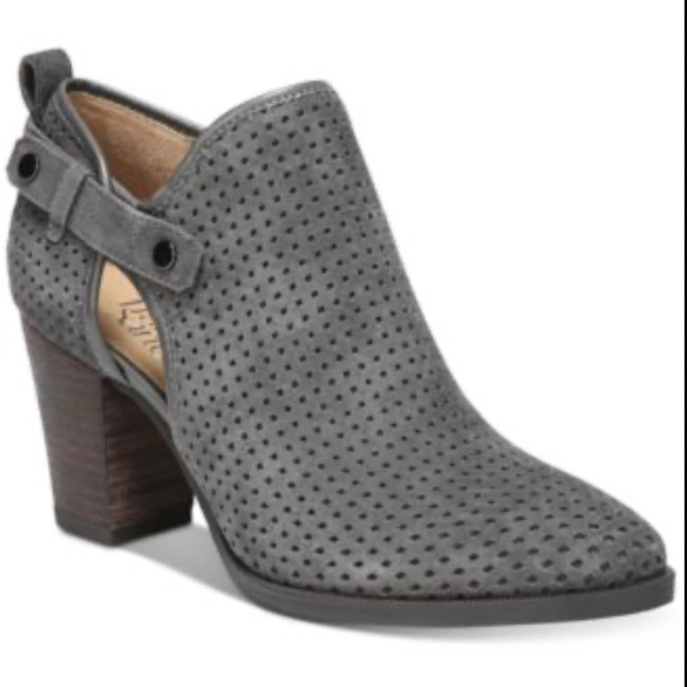 NEW Franco Sarto Dakota Gray Leather Perforated Ankle Zip Up Mob Wives Booties